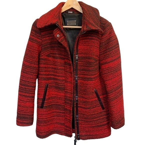 Jackets & Blazers - Mackage Marled Wool Blend Leather Trim Coat